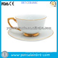 classical white fine porcelain custom coffee cup and saucer with gold rim